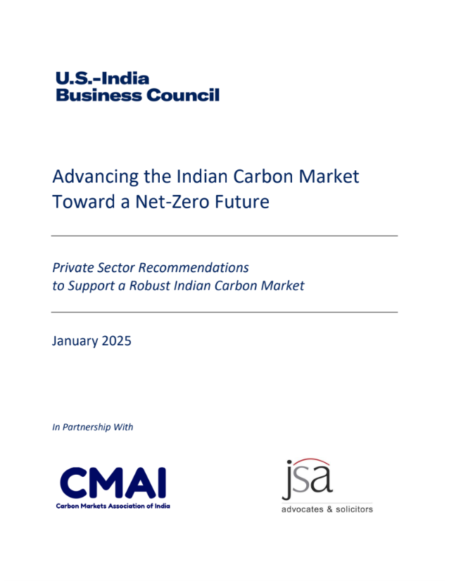Report on Advancing the Indian Carbon Market Toward a Net-Zero Future with the U.S.-India Business Council (US-IBC) for advancing net zero through green technology adoption